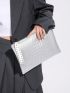 Crocodile Embossed Square Bag Studded Decor Zipper Medium Funky
