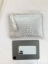 Crocodile Embossed Square Bag Studded Decor Zipper Medium Funky