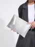Crocodile Embossed Square Bag Studded Decor Zipper Medium Funky