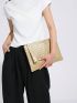 Crocodile Embossed Square Bag Studded Decor Zipper Medium Funky