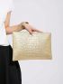 Crocodile Embossed Square Bag Studded Decor Zipper Medium Funky