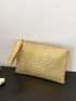 Crocodile Embossed Square Bag Studded Decor Zipper Medium Funky