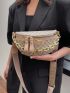 Geometric Pattern Fanny Pack Chain Decor Zipper