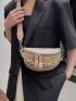 Geometric Pattern Fanny Pack Chain Decor Zipper