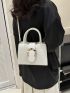 Crocodile Embossed Square Bag Black Buckle Decor Double Handle