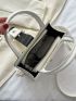Crocodile Embossed Square Bag Black Buckle Decor Double Handle