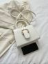 Crocodile Embossed Square Bag Black Buckle Decor Double Handle