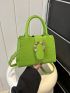 Crocodile Embossed Square Bag Black Buckle Decor Double Handle