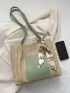 Twilly Scarf Decor Straw Bag Color Block Vacation