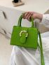 Crocodile Embossed Square Bag Black Buckle Decor Double Handle