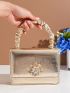 Mini Square Bag Rhinestone Decor Flap Top Handle For Party, Perfect Bride Purse For Wedding, Prom & Party Events
