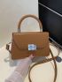 Mini Square Bag Metal Decor Brown Flap Top Handle