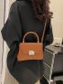 Mini Square Bag Metal Decor Brown Flap Top Handle
