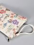 Medium Straw Bag Flower Embroidery With Wristlet For Vacation