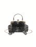 Plaid Pattern Dome Bag Bow Decor Top Handle