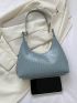 Crocodile Embossed Hobo Bag Baby Blue With Zipper For Daily