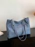 Letter Patch Shoulder Tote Bag Blue Fashionable Double Handle