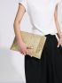 Zipper Square Bag Fashionable Crocodile Embossed Studded Decor