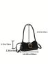 Black Baguette Bag Buckle Decor PU