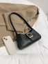 Black Baguette Bag Buckle Decor PU