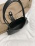 Black Baguette Bag Buckle Decor PU
