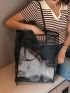 Fashion High Capacity Mesh Shoulder Bag Shopping Bag, Clear Bag