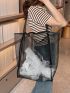 Fashion High Capacity Mesh Shoulder Bag Shopping Bag, Clear Bag