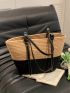 Two Tone Straw Bag Vacation Studded Decor