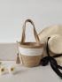 Two Tone Straw Bag Tassel Decor Vacation
