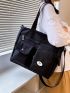Badge Decor Shopper Bag Large Capacity Polyester Pocket Front