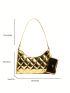 Quilted Baguette Bag With Small Pouch Metallic PU Funky