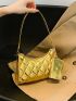 Quilted Baguette Bag With Small Pouch Metallic PU Funky