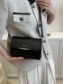 Mini Square Bag Letter Graphic Flap PU Green