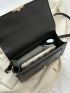 Mini Square Bag Letter Graphic Flap PU Green