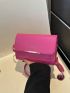 Mini Square Bag Letter Graphic PU Neon Pink Flap