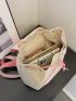 Two Tone Straw Bag Flap Buckle Decor Vacation