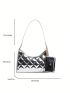 Argyle Embroidery Baguette Bag, PU Shoulder Bag, Vintage Underarm Purse For Women