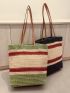 Color Block Straw Bag Double Handle Vacation