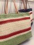 Color Block Straw Bag Double Handle Vacation