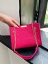 Small Stitch Detail Square Bag Chain Strap Neon Pink Funky