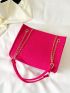 Small Stitch Detail Square Bag Chain Strap Neon Pink Funky