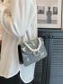 Mini Square Bag Flower Embroidery Faux Pearl Decor Chain Strap