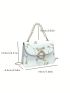 Mini Flower Embroidered Square Bag Faux Pearl Beaded