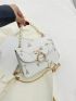 Mini Flower Embroidered Square Bag Faux Pearl Beaded