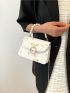 Mini Flower Embroidered Square Bag Faux Pearl Beaded