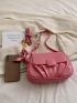 Small Flap Saddle Bag Ruched Detail Twilly Scarf Decor Neon Pink Funky