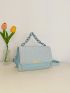 Small Flap Square Bag Ruched Detail Metal Decor