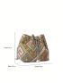 Mini Bucket Bag Geometric Pattern Drawstring Design