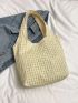 Solid Color Shopper Bag Double Handle Casual Style