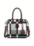 Women's Classic Tote Bag, Large Capacity Colorblock Shoulder Bag, Pu Bag With Bag Charm, Best Work Bag For Women